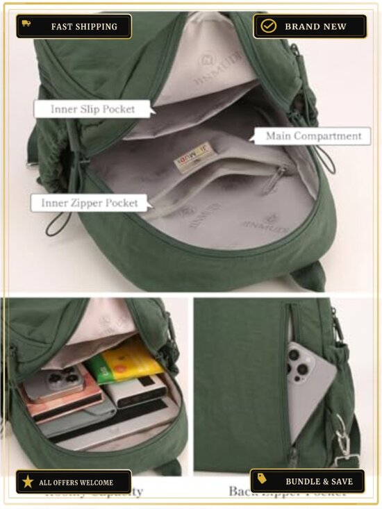 Convertible Nylon Mini Backpack for Women - Lightweight Travel Daypack with main image 4